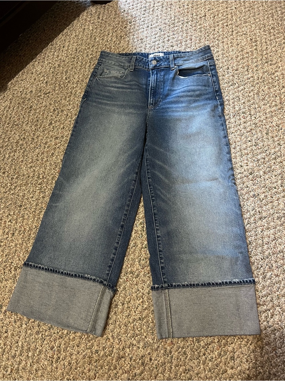 PAIGE Wide-Leg Cropped Jeans in Washed Blue Denim